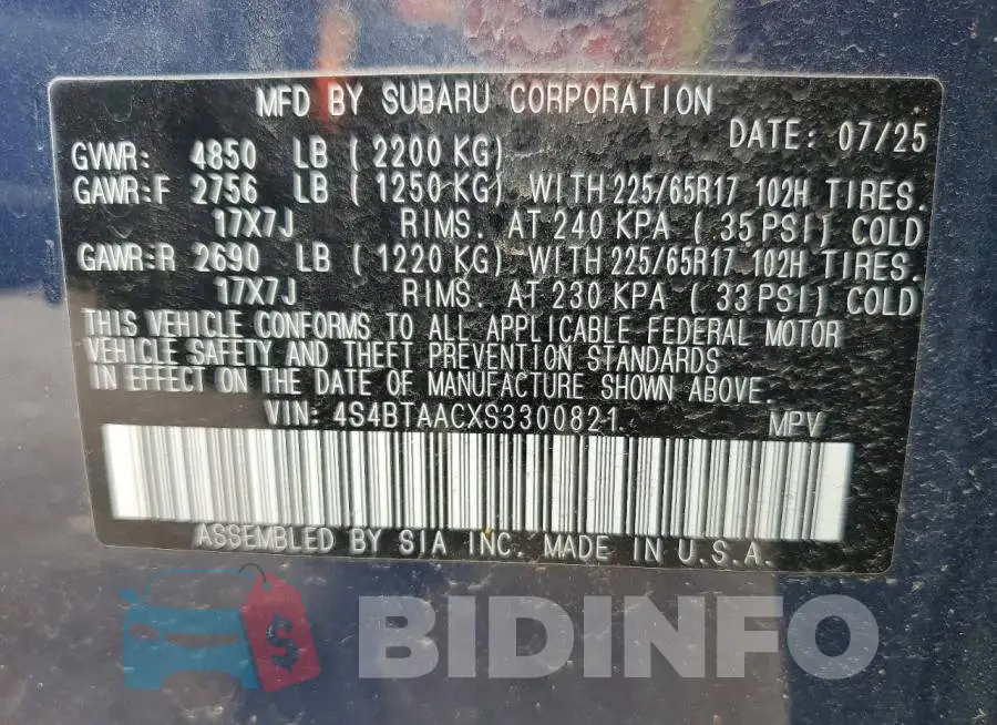 4S4BTAACXS3300821 Photo# 13