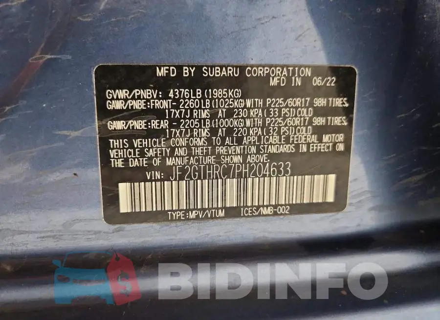 JF2GTHRC7PH204633 Photo# 12