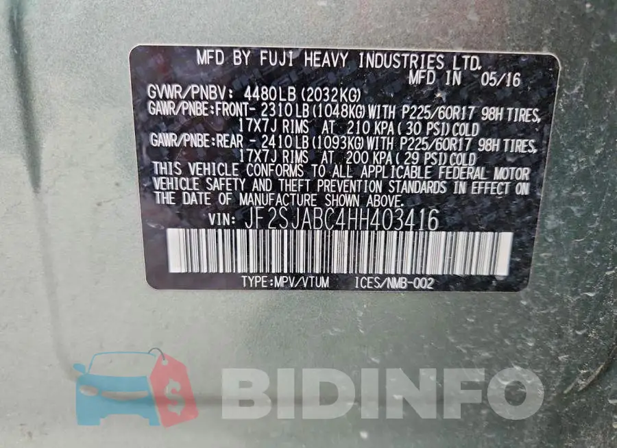 JF2SJABC4HH403416 Photo# 13