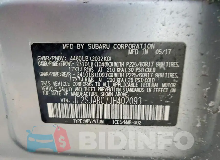 JF2SJARC7JH402093 Photo# 13
