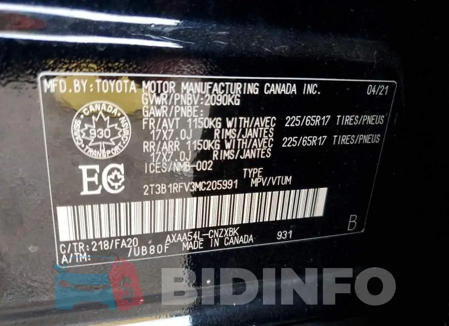 2T3B1RFV3MC205991 Photo# 14