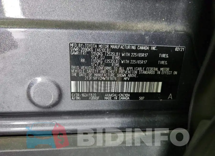 2T3F1RFV2MW181876 Photo# 14