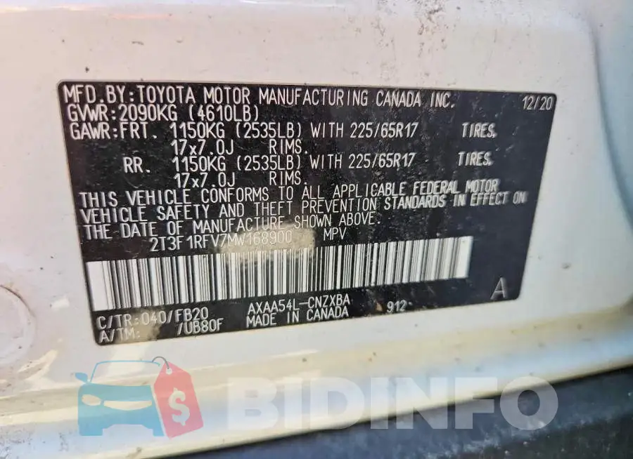 2T3F1RFV7MW168900 Photo# 14