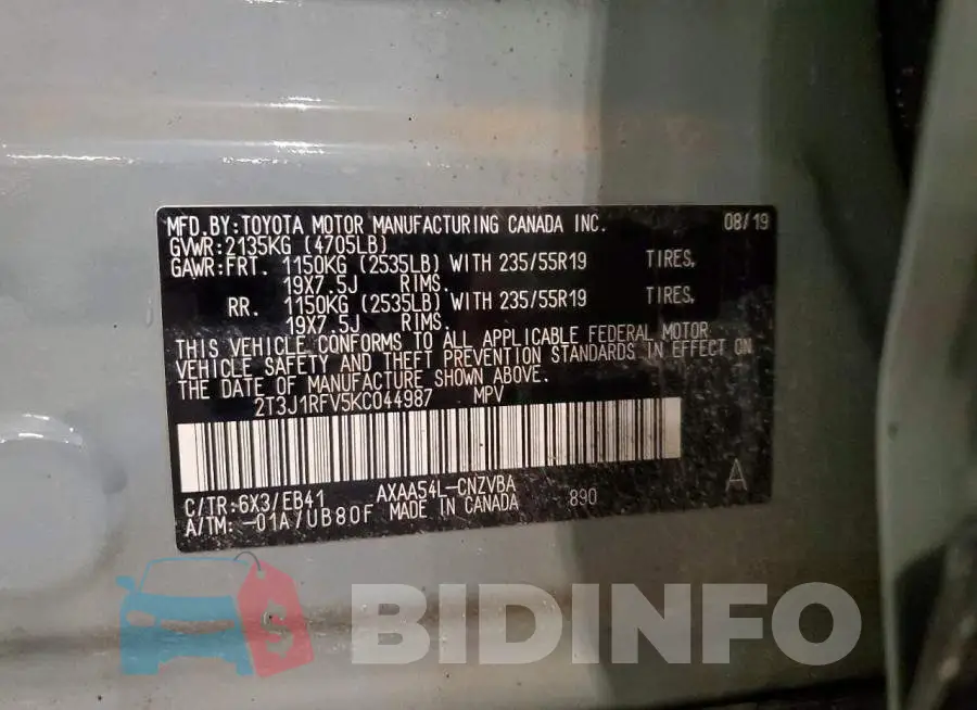 2T3J1RFV5KC044987 Photo# 13