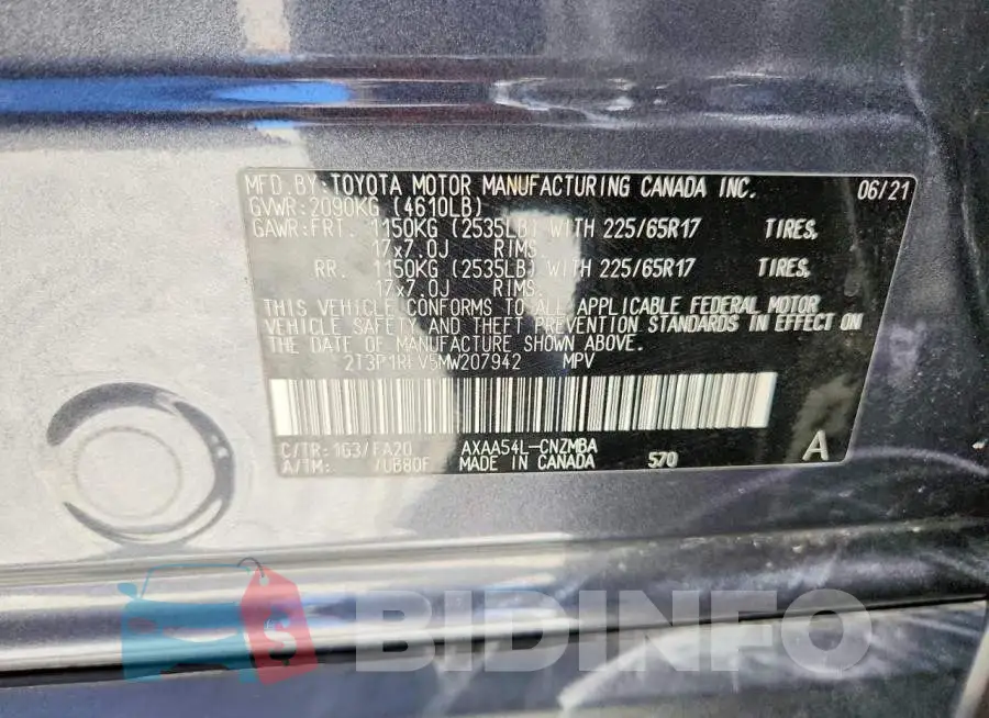 2T3P1RFV5MW207942 Photo# 13