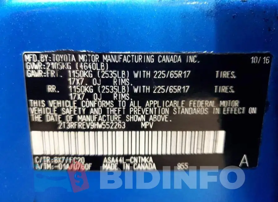 2T3RFREV9HW552263 Photo# 13