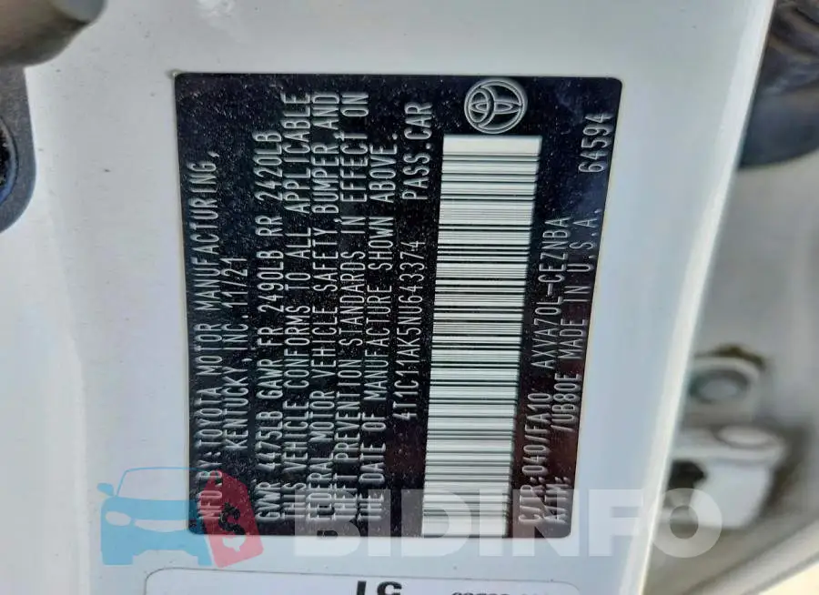 4T1C11AK5NU643374 Photo# 12