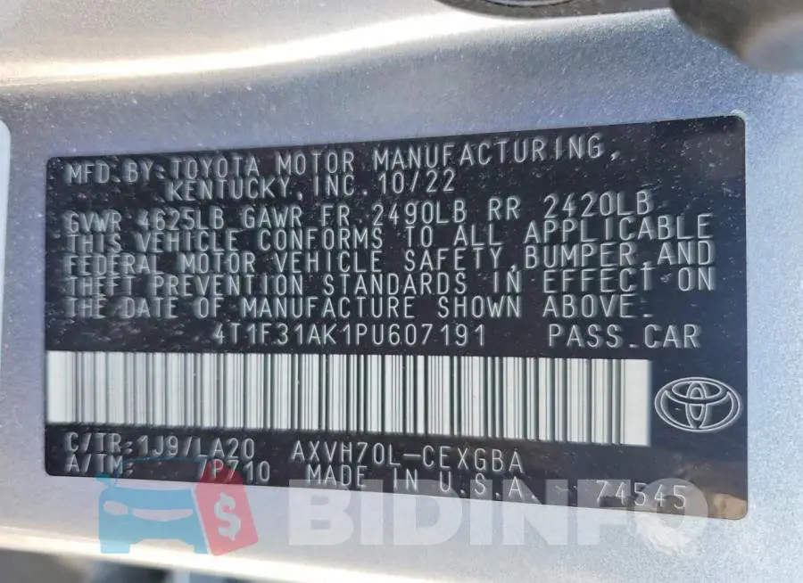 4T1F31AK1PU607191 Photo# 12