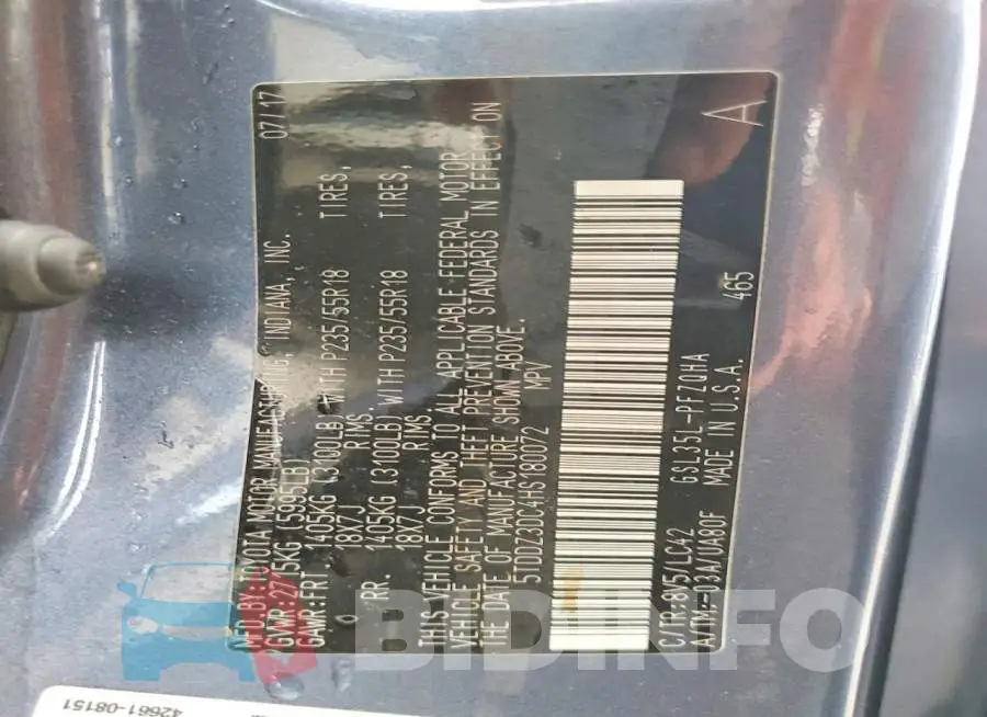 5TDDZ3DC4HS180072 Photo# 13