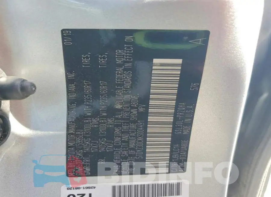 5TDYZ3DCXKS004491 Photo# 13
