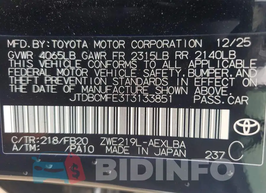 JTDBCMFE3T3133851 Photo# 13