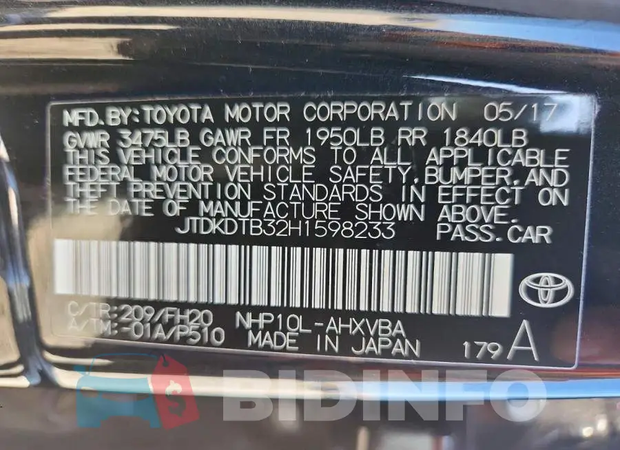 JTDKDTB32H1598233 Photo# 12