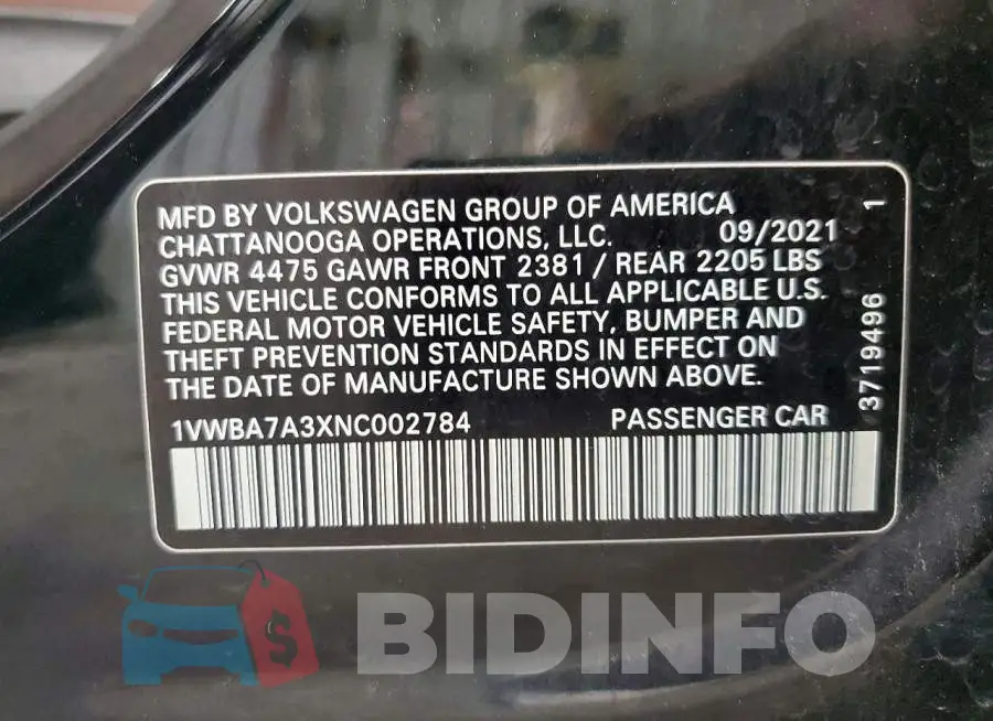 1VWBA7A3XNC002784 Photo# 12