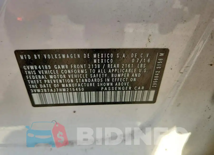 3VW2B7AJ7HM215450 Photo# 12