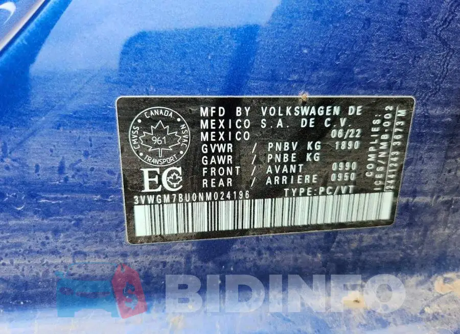 3VWGM7BU0NM024196 Photo# 12