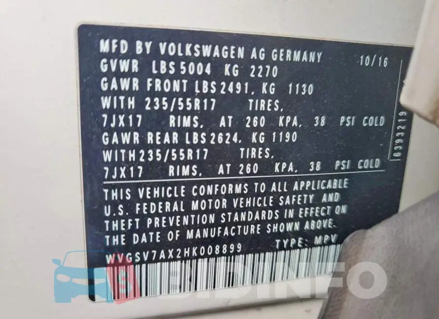 WVGSV7AX2HK008899 Photo# 13