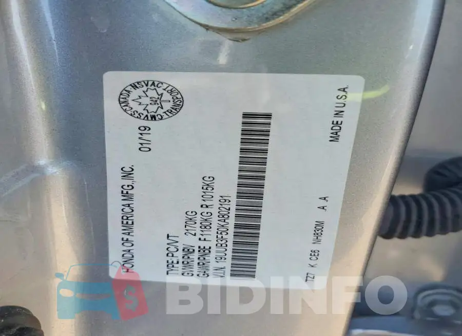 19UUB3F50KA802191 Photo# 12