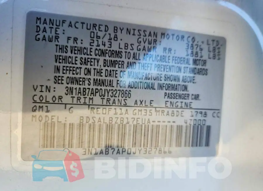 3N1AB7AP0JY327866 Photo# 12