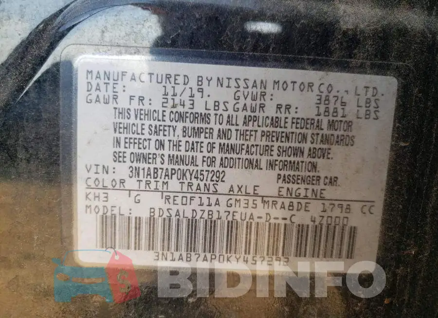 3N1AB7AP0KY457292 Photo# 11