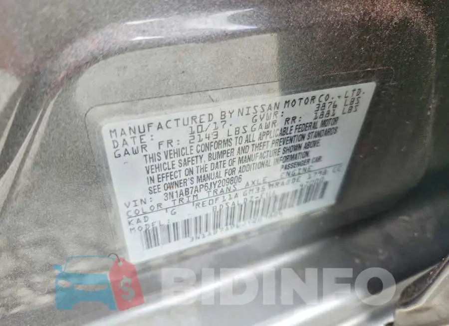 3N1AB7AP6JY209806 Photo# 12