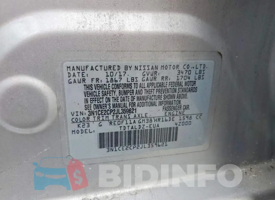 3N1CE2CP2JL359621 Photo# 12