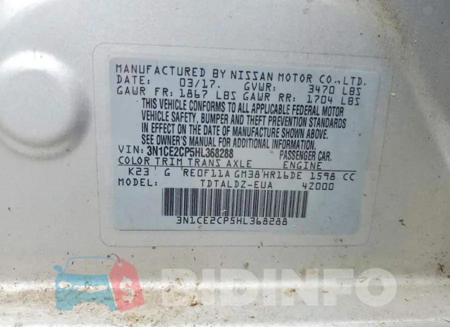 3N1CE2CP5HL368288 Photo# 12