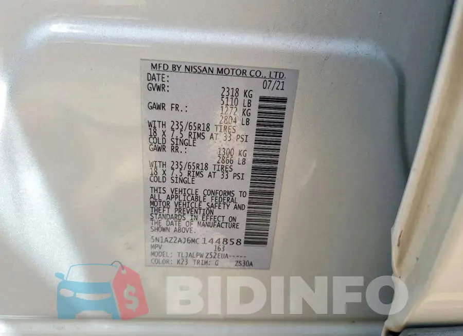 5N1AZ2AJ6MC144858 Photo# 13