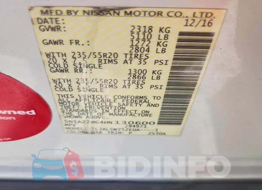 5N1AZ2MG4HN130600 Photo# 14