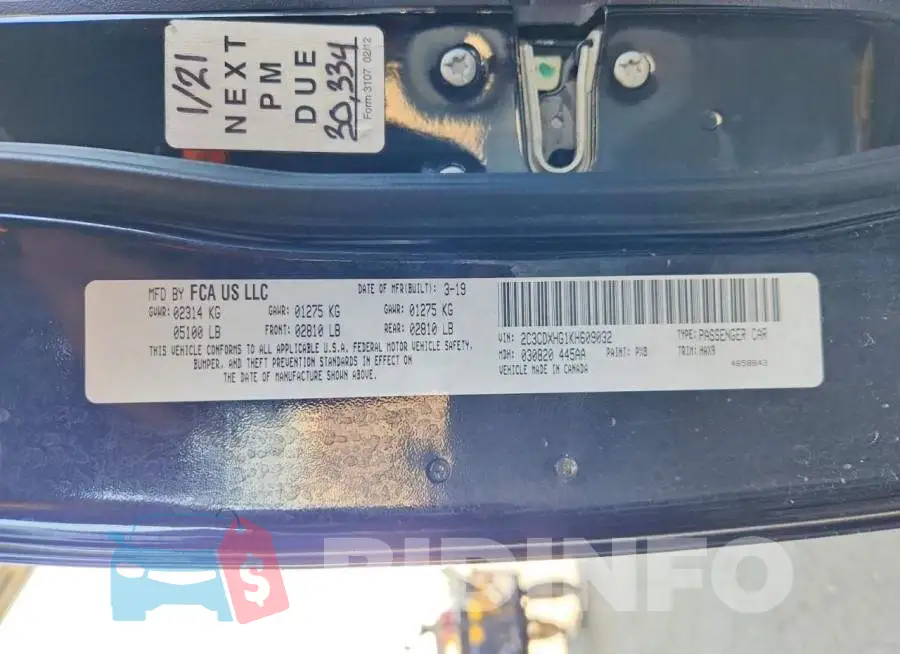 2C3CDXHG1KH609032 Photo# 12
