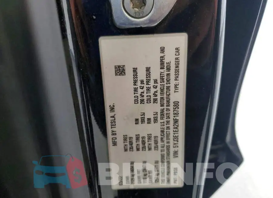 5YJ3E1EA2NF187580 Photo# 12