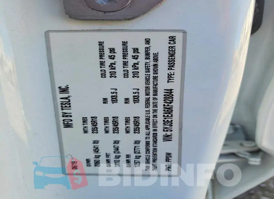 5YJ3E1EA6KF428844 Photo# 12