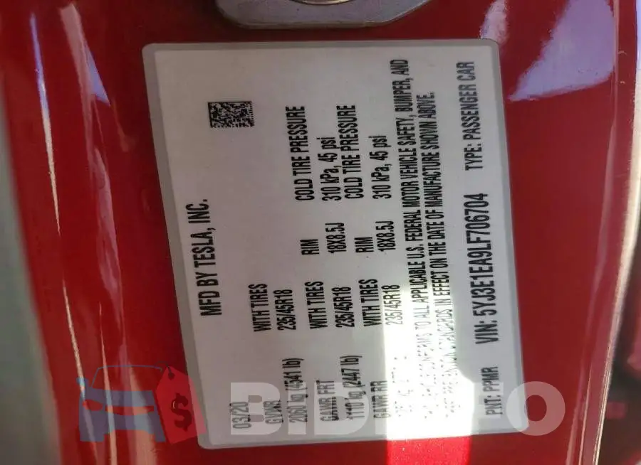 5YJ3E1EA9LF706704 Photo# 12