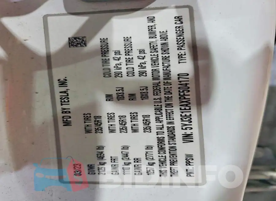 5YJ3E1EAXPF504170 Photo# 13