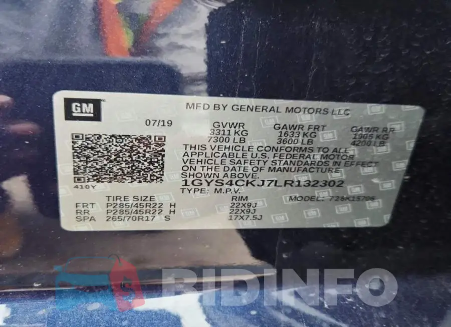 1GYS4CKJ7LR132302 Photo# 13