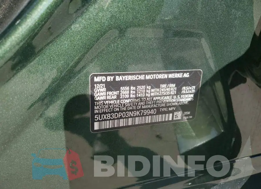 5UX83DP03N9K79940 Photo# 12