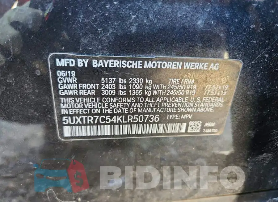 5UXTR7C54KLR50736 Photo# 12