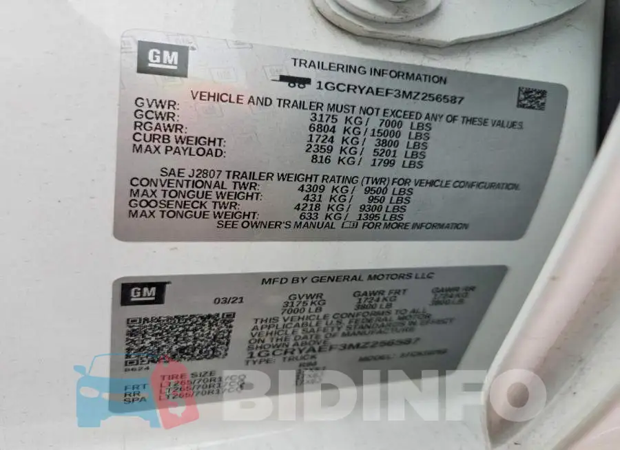 1GCRYAEF3MZ256587 Photo# 12