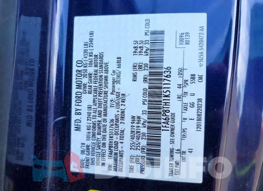 1FA6P8TH1K5117636 Photo# 12
