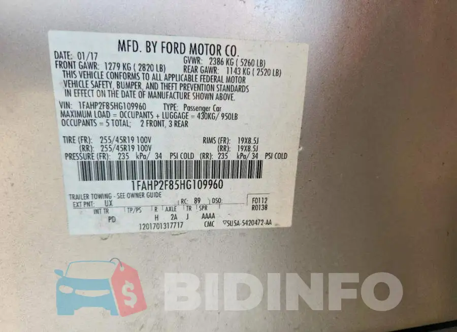 1FAHP2F85HG109960 Photo# 13