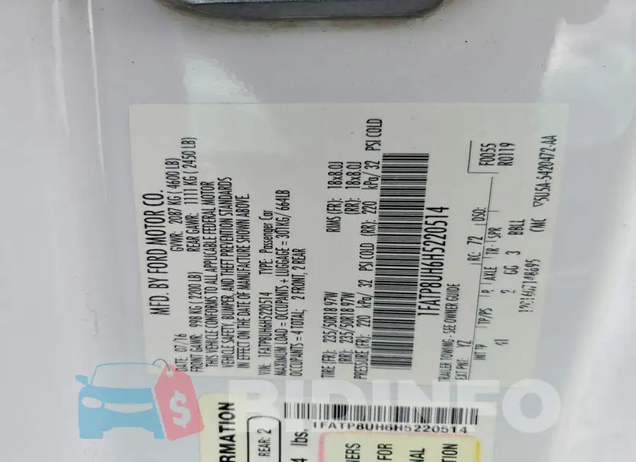 1FATP8UH6H5220514 Photo# 12