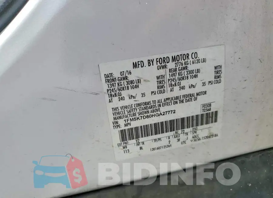 1FM5K7D80HGA27772 Photo# 12