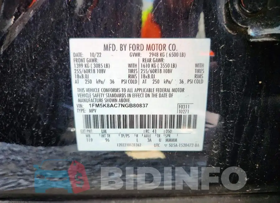 1FM5K8AC7NGB80837 Photo# 12