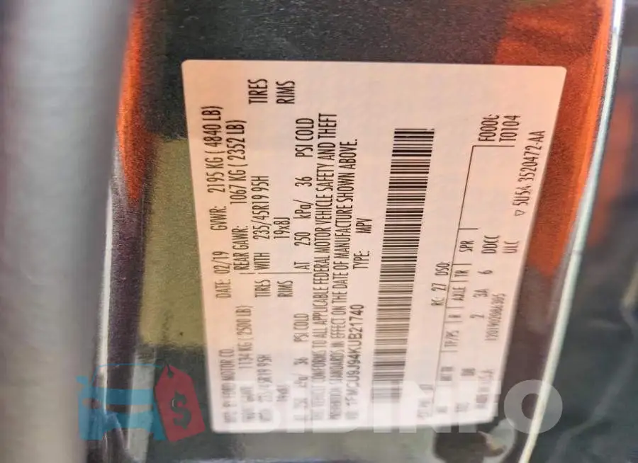 1FMCU9J94KUB21740 Photo# 13