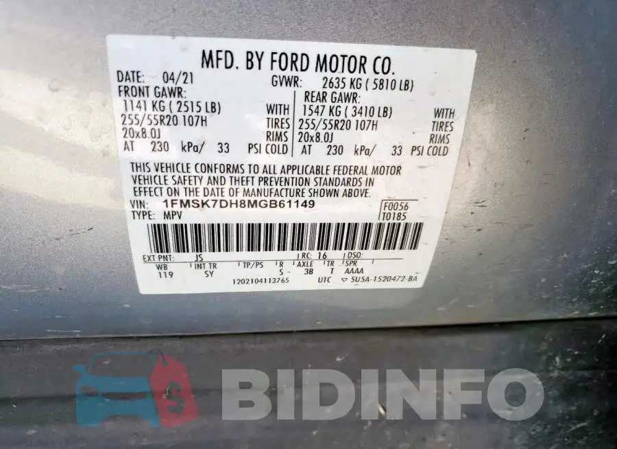 1FMSK7DH8MGB61149 Photo# 13