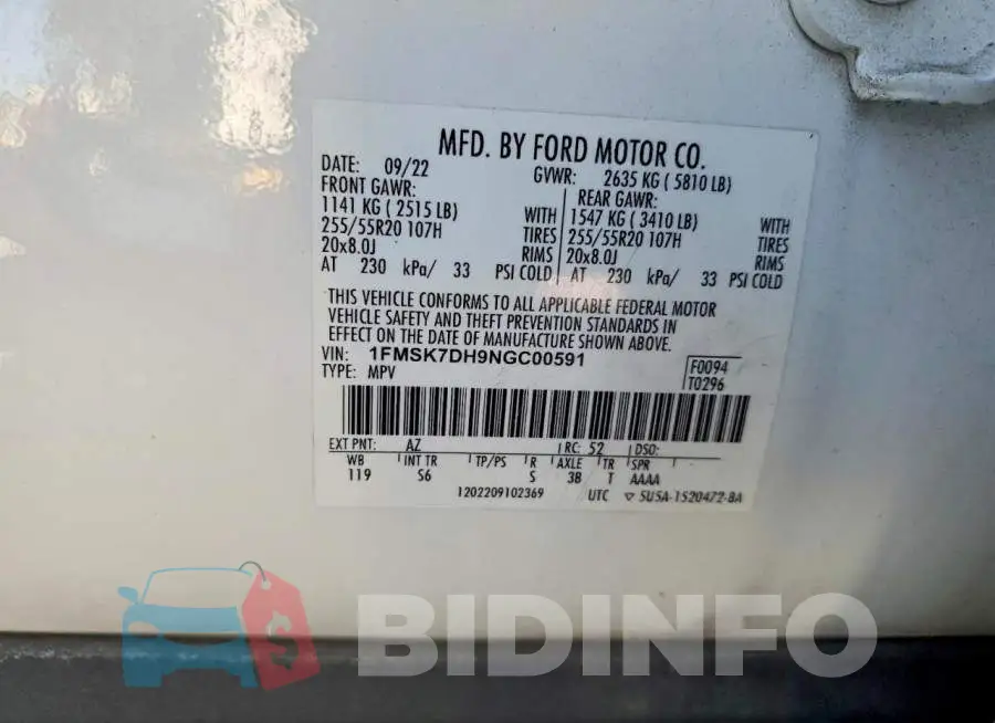 1FMSK7DH9NGC00591 Photo# 13