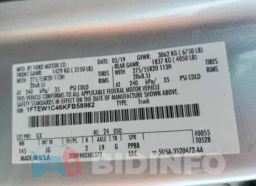 1FTEW1C46KFB58982 Photo# 12