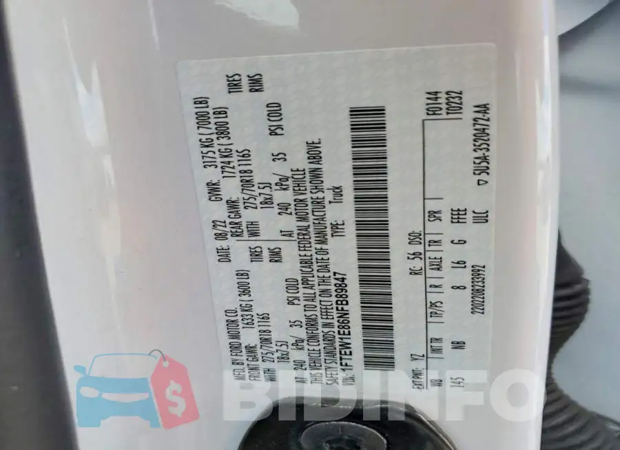 1FTEW1E86NFB89847 Photo# 12