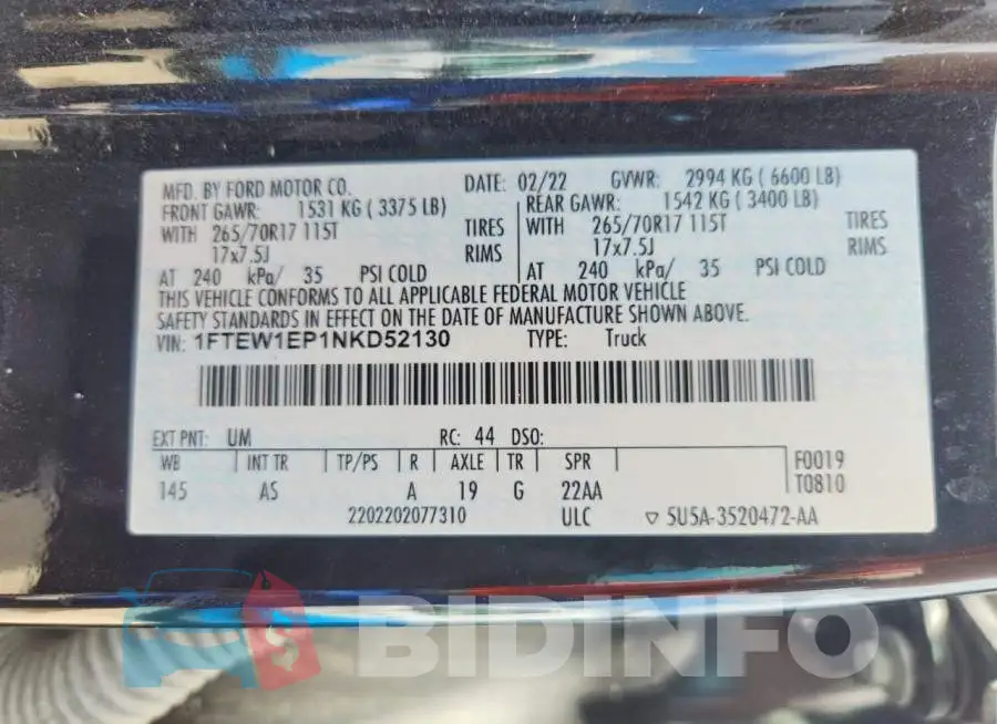 1FTEW1EP1NKD52130 Photo# 12