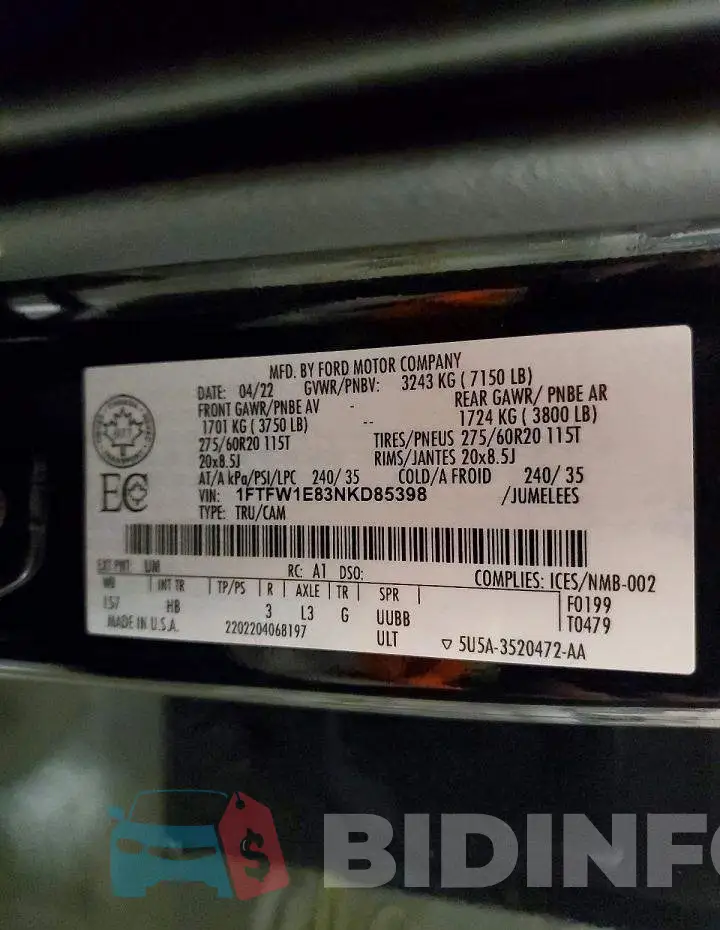 1FTFW1E83NKD85398 Photo# 12