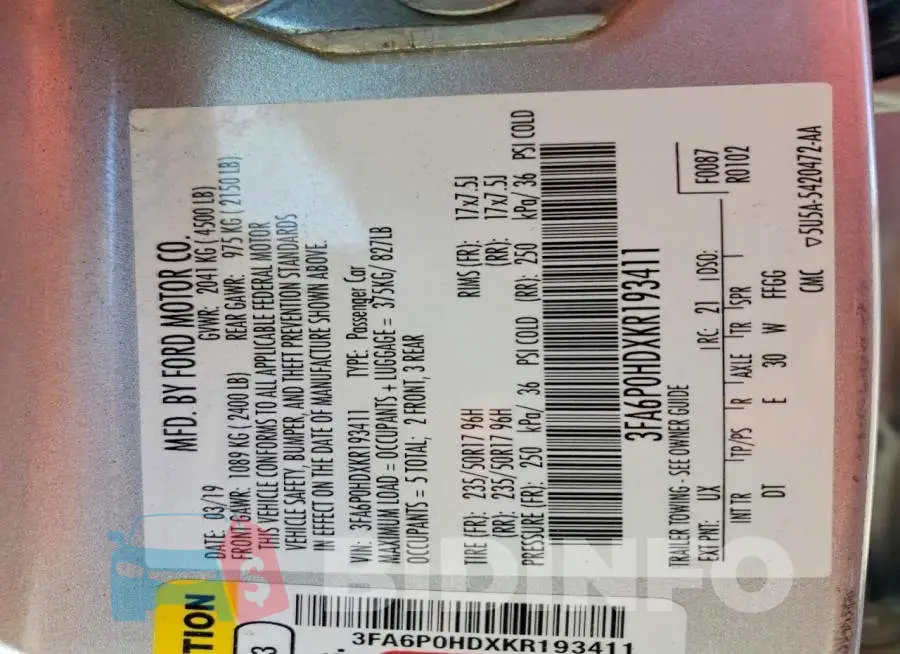 3FA6P0HDXKR193411 Photo# 12